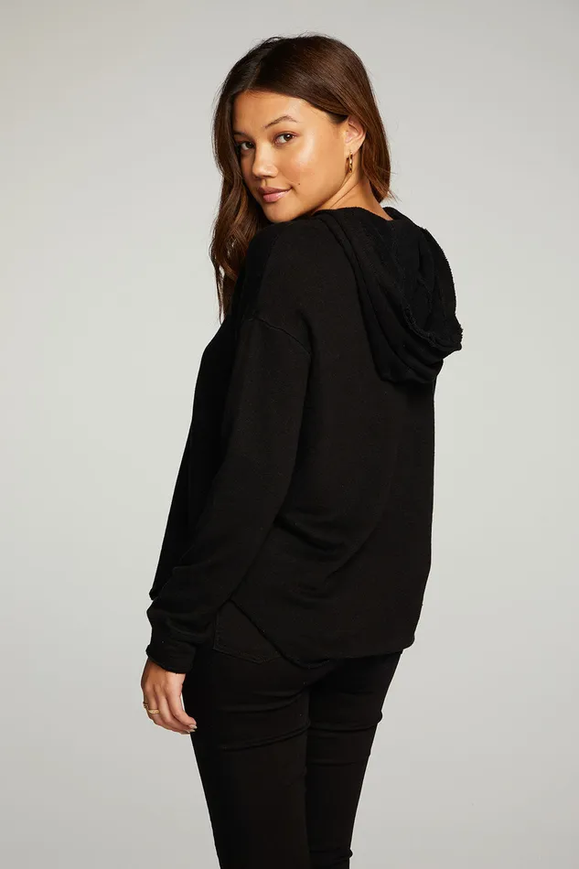 Linen French Terry Long Sleeve Shirttail Pullover Hoodie Loungewear Chaser Brand Womens