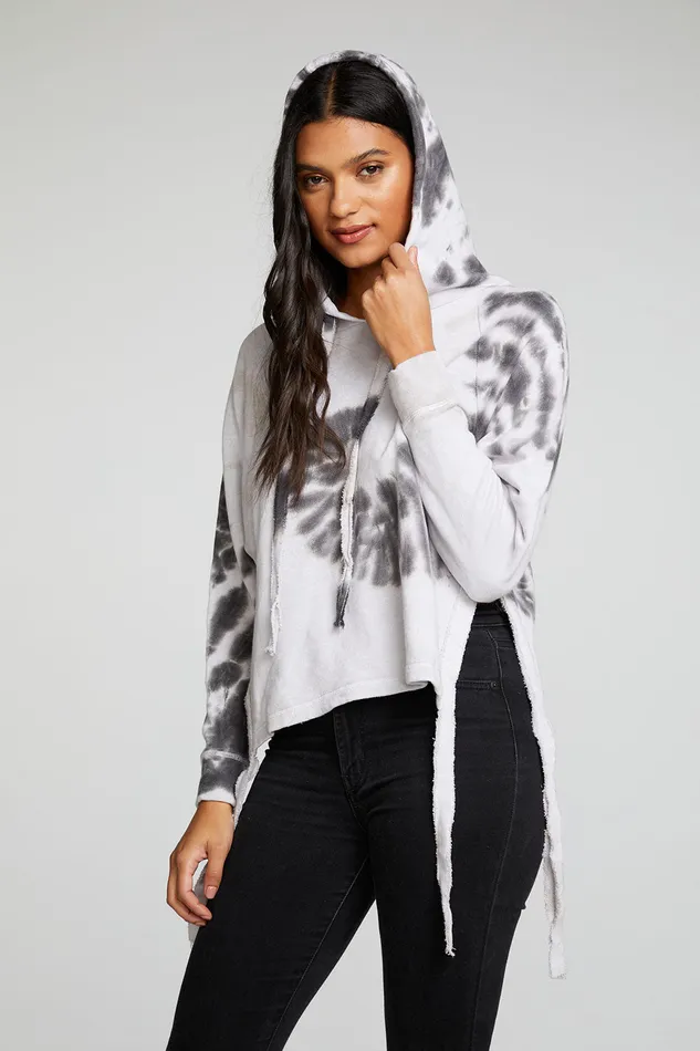 Linen French Terry Long Sleeve Side Tie Batwing Pullover Hoodie Outerwear Chaser Brand Womens