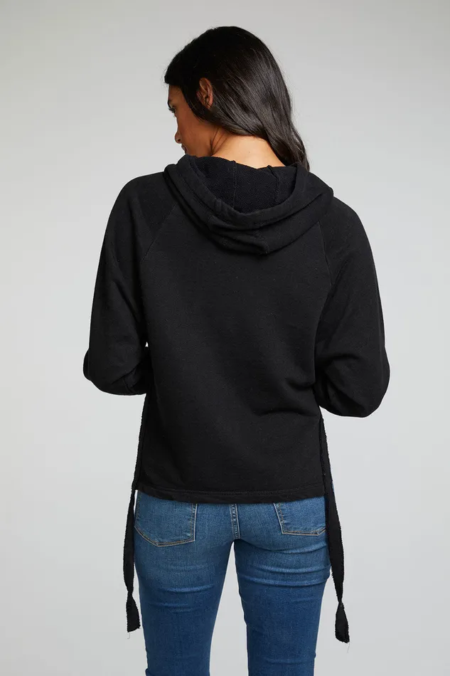Linen French Terry Long Sleeve Side Tie Batwing Pullover Hoodie Outerwear Chaser Brand Womens
