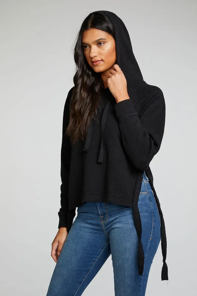 Linen French Terry Long Sleeve Side Tie Batwing Pullover Hoodie Outerwear Chaser Brand Womens