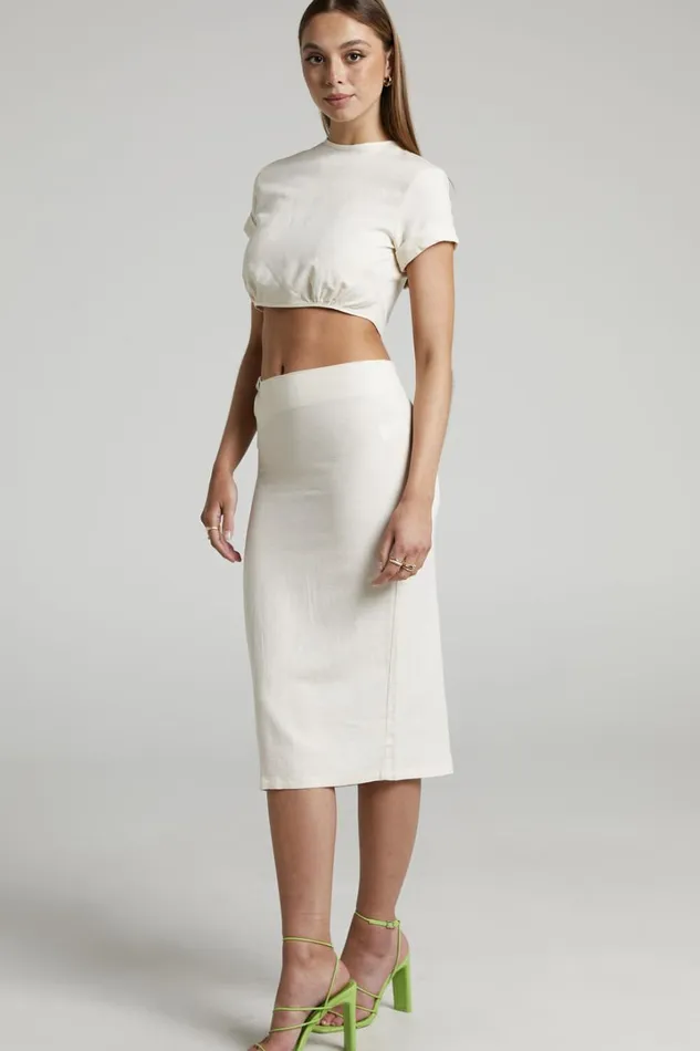 Lioness 8211 Fazio Midi Skirt In Off White Women Showpo Skirts