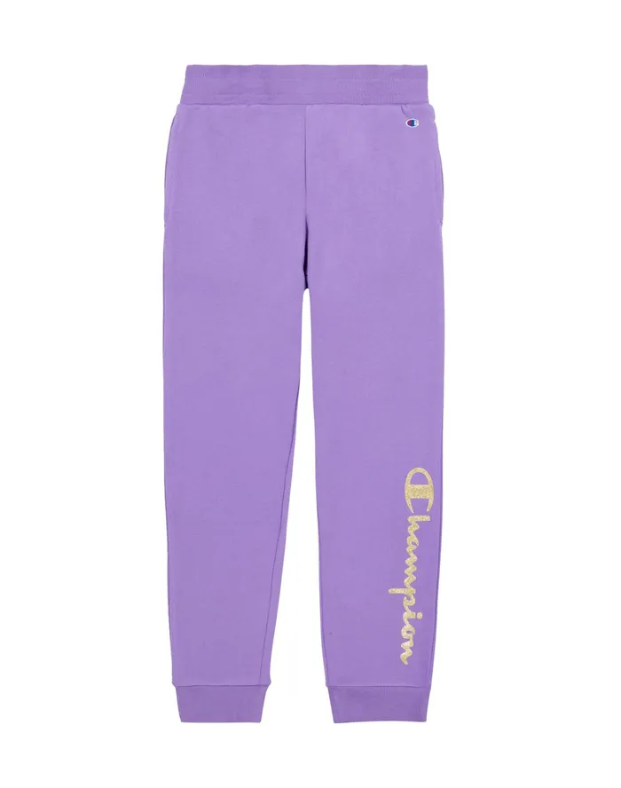 Little Girls Powerblend Joggers Glitter Script Logo Lavish Lavender Kids Champion Pants and Leggings Little Girls Powerblend Joggers Glitter Script Logo Lavish Lavender Kids Champion Pants and Leggings