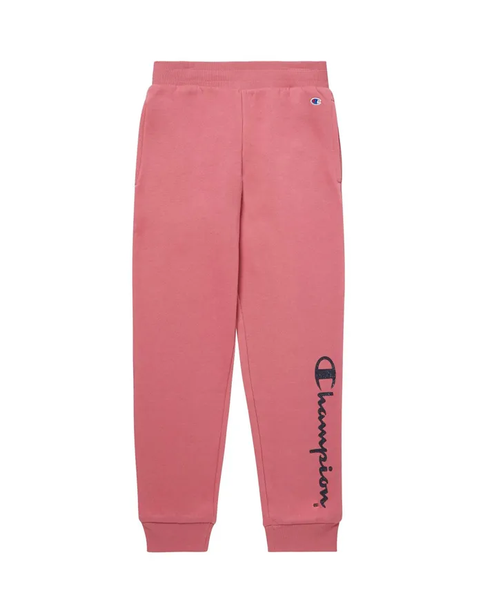 Little Girls Powerblend Joggers Glitter Script Logo Terracotta Pink Kids Champion Pants and Leggings Little Girls Powerblend Joggers Glitter Script Logo Terracotta Pink Kids Champion Pants and Leggings