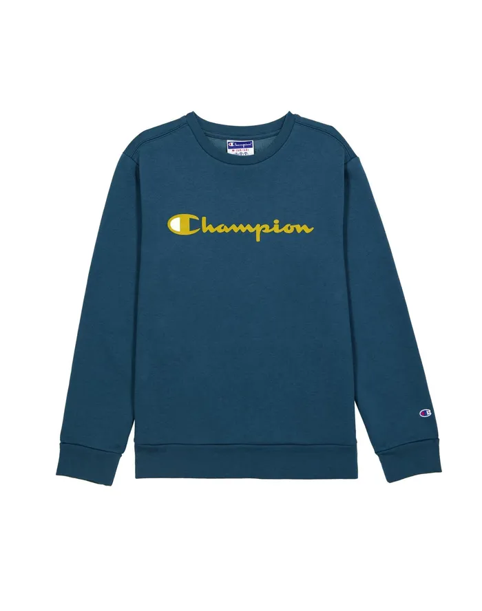 Little Kids039 Powerblend Crew Sweatshirt Classic Script Metallic Teal Kids Champion Hoodies and Sweatshirts