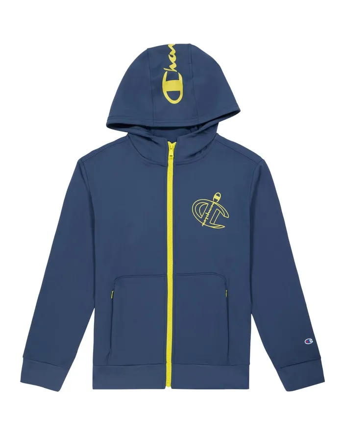 Little Kids039 Tech Fleece FullZip Hoodie Script Over Block C Elevation Blue Kids Champion Hoodies and Sweatshirts