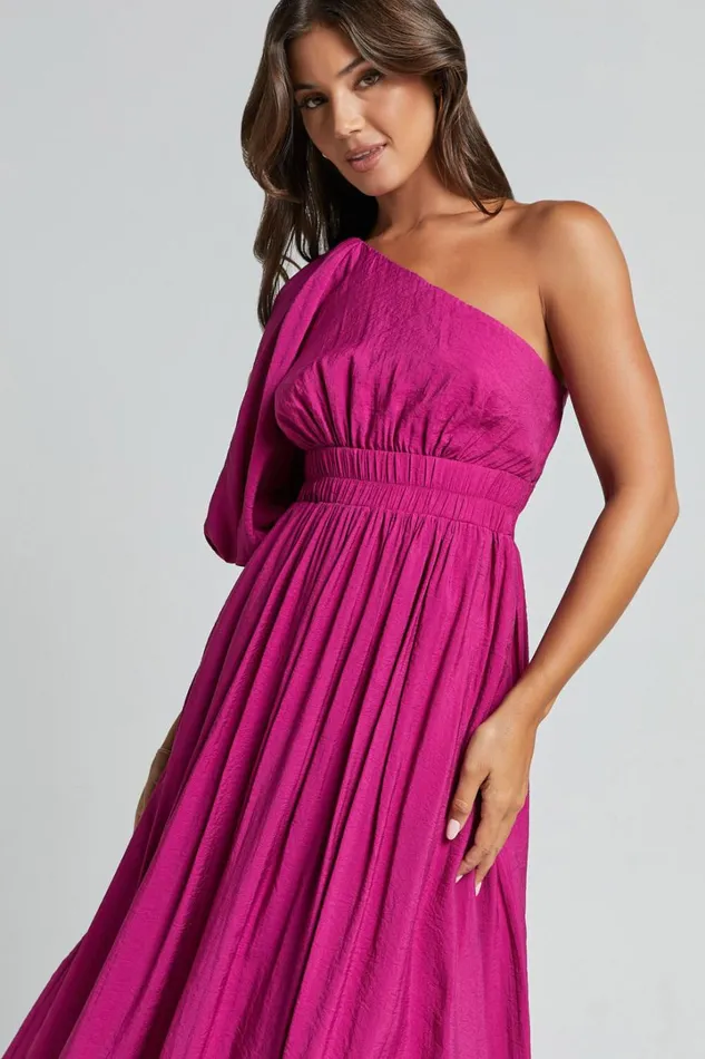 Lleve Midi Dress 8211 One Shoulder Empire Waist Dress In Grape Women Showpo Dresses