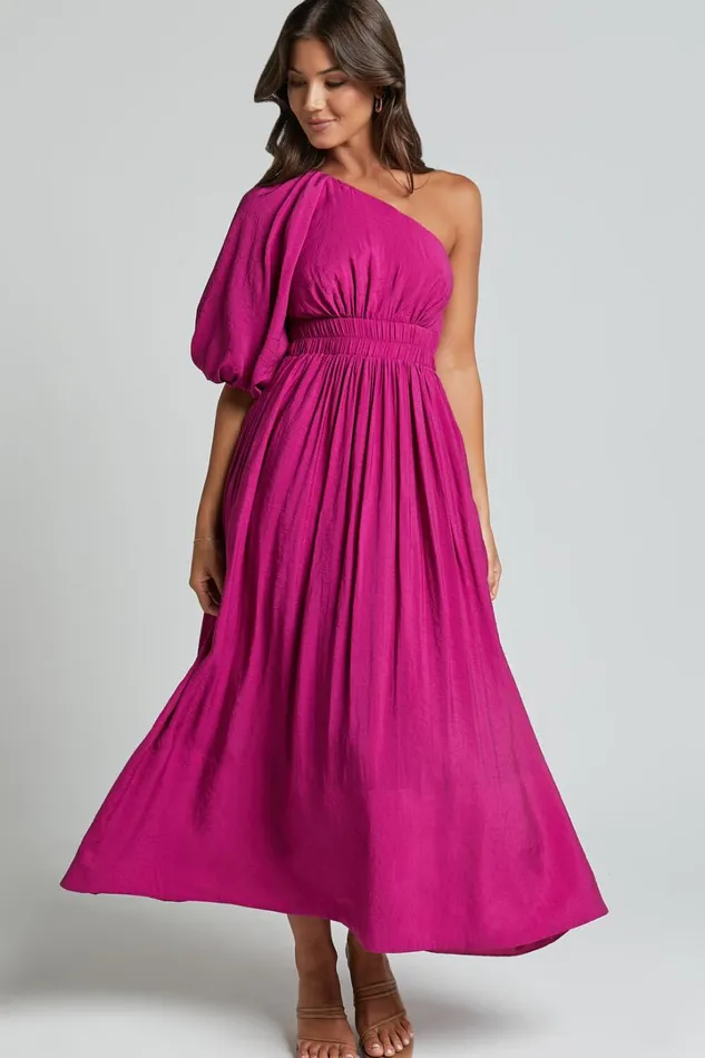 Lleve Midi Dress 8211 One Shoulder Empire Waist Dress In Grape Women Showpo Dresses