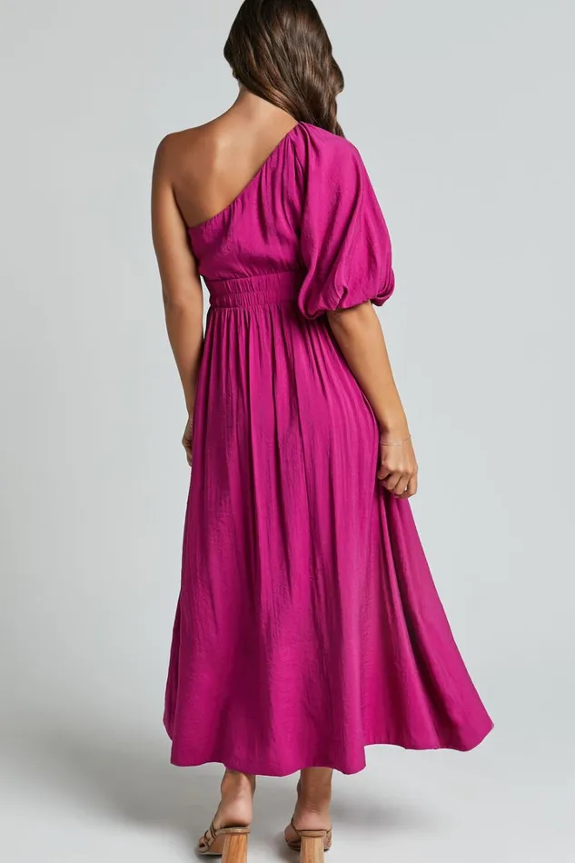 Lleve Midi Dress 8211 One Shoulder Empire Waist Dress In Grape Women Showpo Dresses