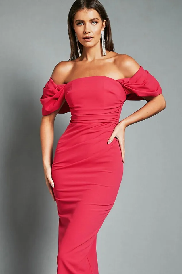 Lohan Midi Dress 8211 Off Shoulder Puff Sleeve In Berry Women Showpo Dresses
