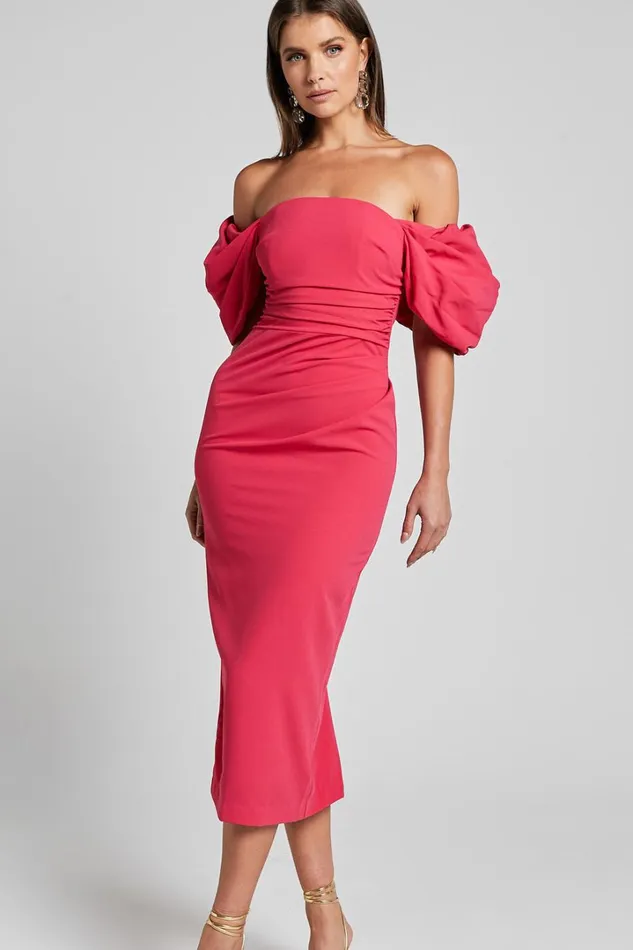 Lohan Midi Dress 8211 Off Shoulder Puff Sleeve In Berry Women Showpo Dresses