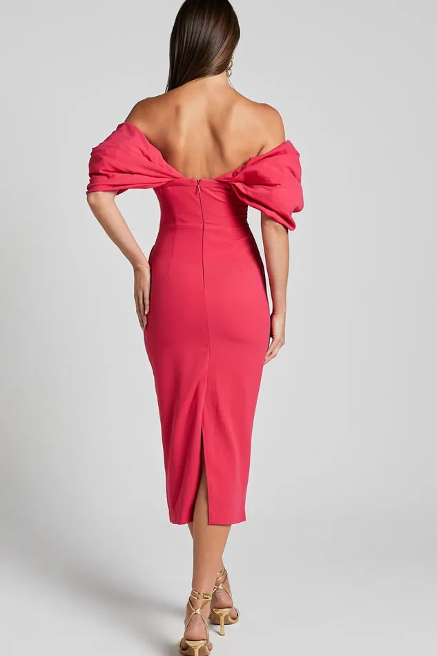 Lohan Midi Dress 8211 Off Shoulder Puff Sleeve In Berry Women Showpo Dresses