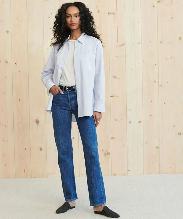 LongSleeve Tops Women Jenni Kayne Boyfriend Shirt French Blue