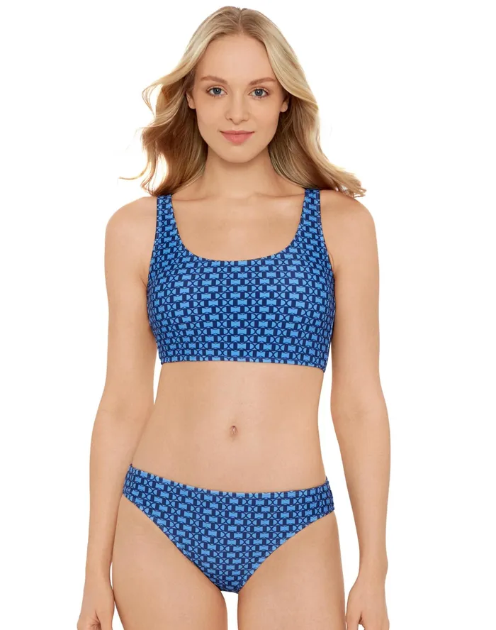 Longline Tank Bathing Suit Top Blue Checkered Print C Logo Blue Multi Women Champion Swimwear Longline Tank Bathing Suit Top Blue Checkered Print C Logo Blue Multi Women Champion Swimwear