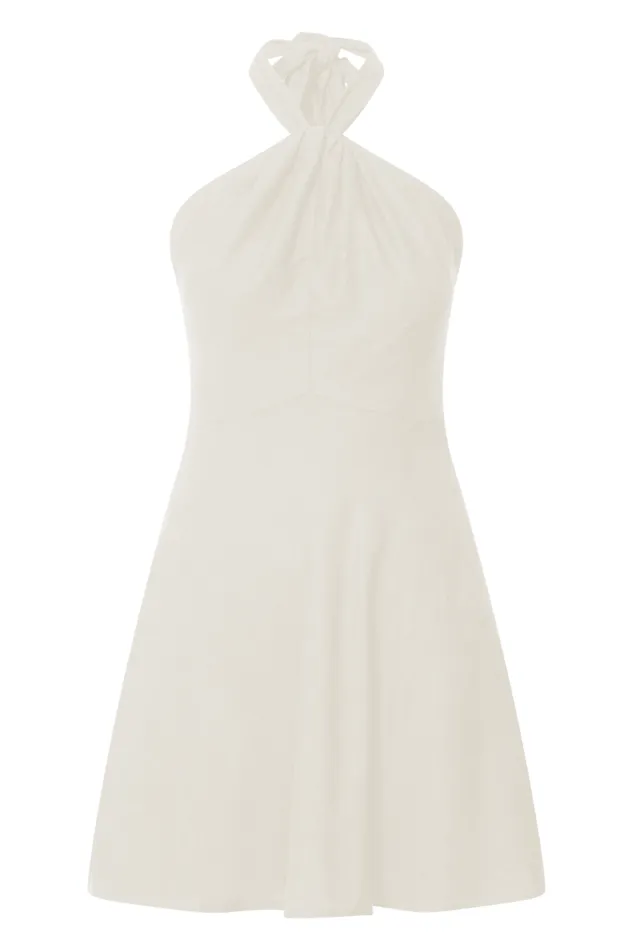 Louie Mini Dress 8211 Linen Look Halter Neck Dress In Natural Women Showpo Curve Clothes