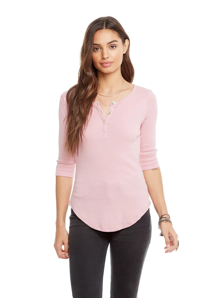 Loungewear Chaser Brand Womens Baby Rib 34 Sleeve Shirttail Henley