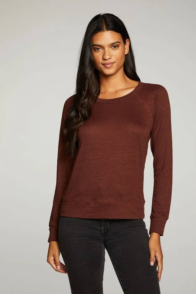 Loungewear Chaser Brand Womens Linen Jersey Long Sleeve Raglan Pullover