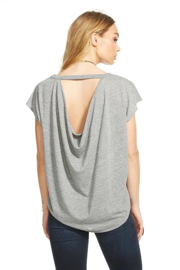 Loungewear Chaser Brand Womens TRIBLEND JERSEY CUT OUT DRAPED BACK SHIRTTAIL TEE