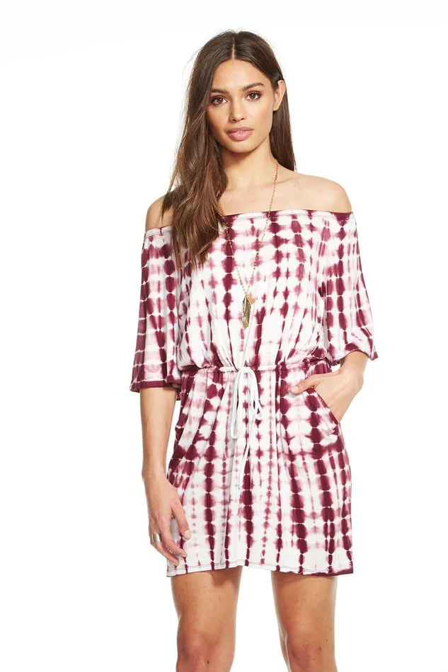 Loungewear COOL JERSEY SHIRRED BARDOT HI LO OFF SHOULDER DRESS Chaser Brand Womens