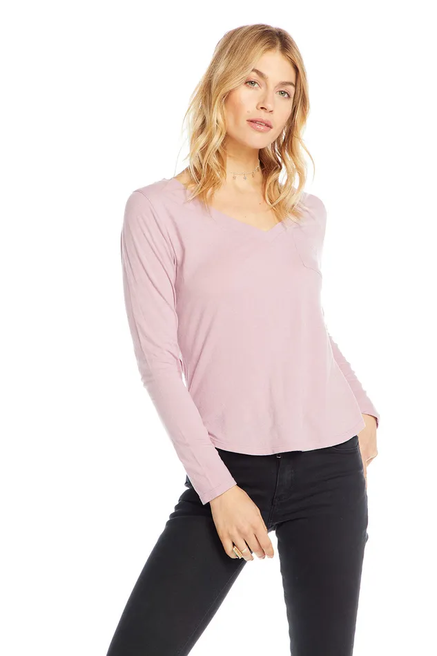Loungewear Cotton Basics Long Sleeve V neck Seamed Back Pocket Tee 8211 Chaser Brand Womens Loungewear Cotton Basics Long Sleeve V neck Seamed Back Pocket Tee 8211 Chaser Brand Womens