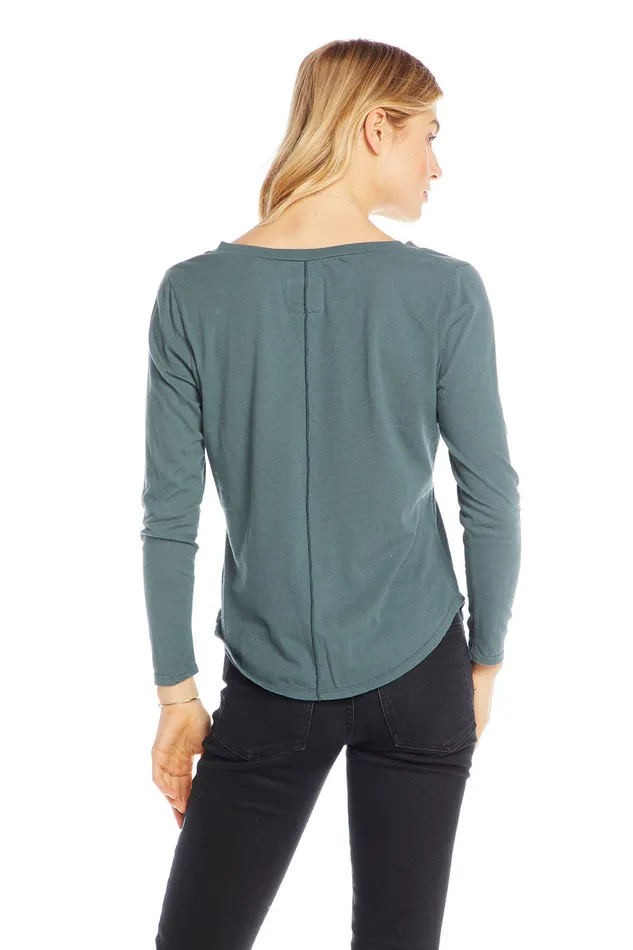 Loungewear Cotton Basics Long Sleeve V neck Seamed Back Pocket Tee 8211 Chaser Brand Womens