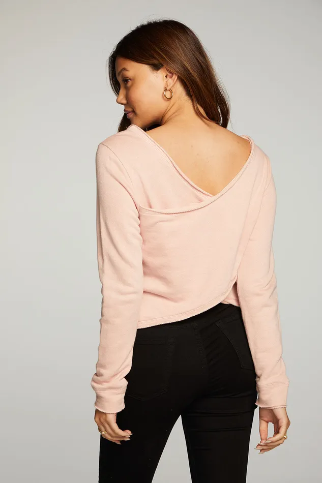 Loungewear Linen French Terry Long Sleeve Cross Back Pullover Chaser Brand Womens