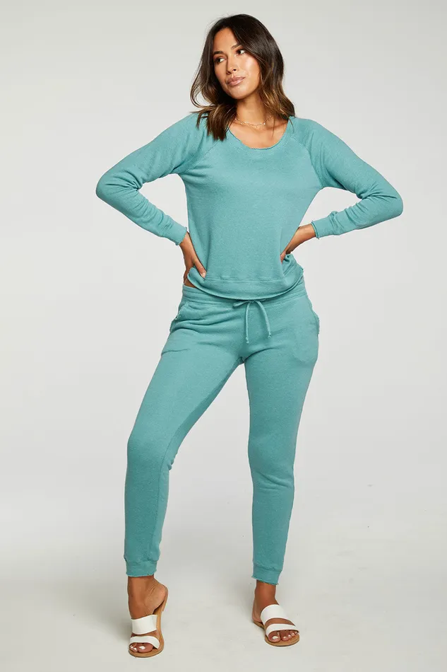 Loungewear Linen French Terry Long Sleeve Raw Edge Raglan Pullover 8211 Chaser Brand Womens