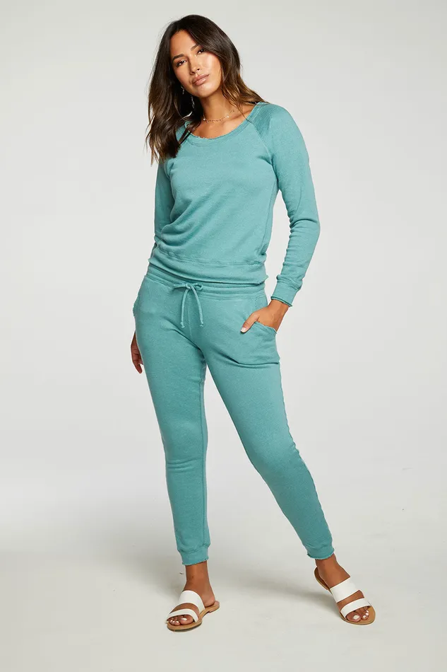 Loungewear Linen French Terry Long Sleeve Raw Edge Raglan Pullover 8211 Chaser Brand Womens