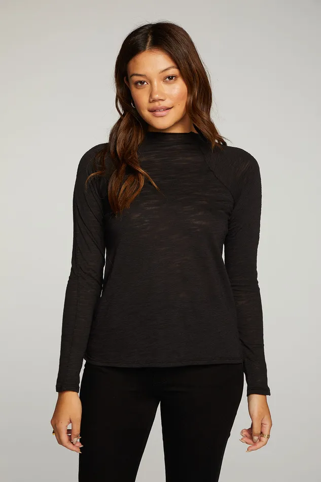Loungewear Slub Jersey Long Sleeve Mock Neck Raglan Tee Chaser Brand Womens