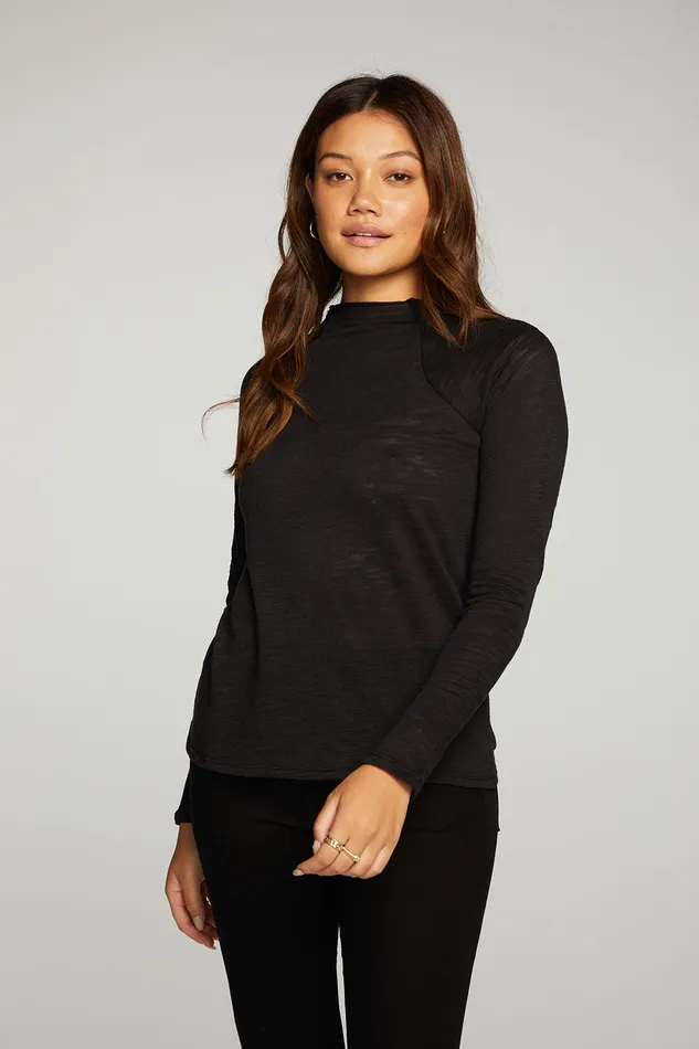 Loungewear Slub Jersey Long Sleeve Mock Neck Raglan Tee Chaser Brand Womens