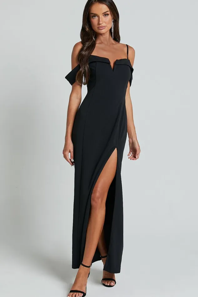 Lulette Maxi Dress 8211 Plunge V Off The Shoulder Sleeve Detail Maxi In Black Women Showpo Dresses