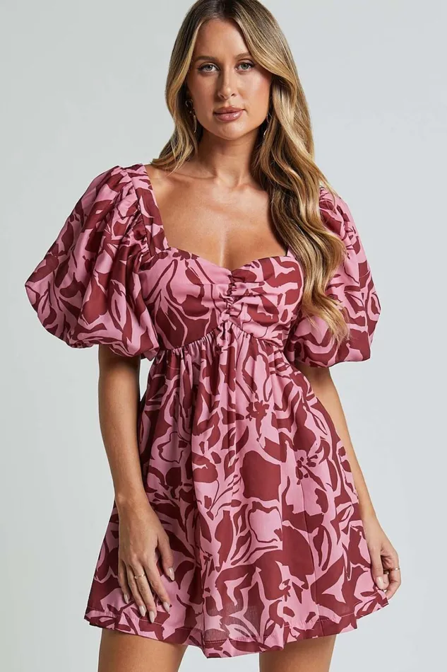 Lydie Mini Dress 8211 Sweetheart Short Balloon Sleeve Ruched Bodice Dress In Whirlwind Floral Print Women Showpo Dresses Lydie Mini Dress 8211 Sweetheart Short Balloon Sleeve Ruched Bodice Dress In Whirlwind Floral Print Women Showpo Dresses