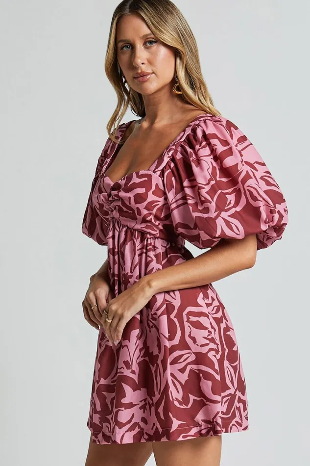 Lydie Mini Dress 8211 Sweetheart Short Balloon Sleeve Ruched Bodice Dress In Whirlwind Floral Print Women Showpo Dresses