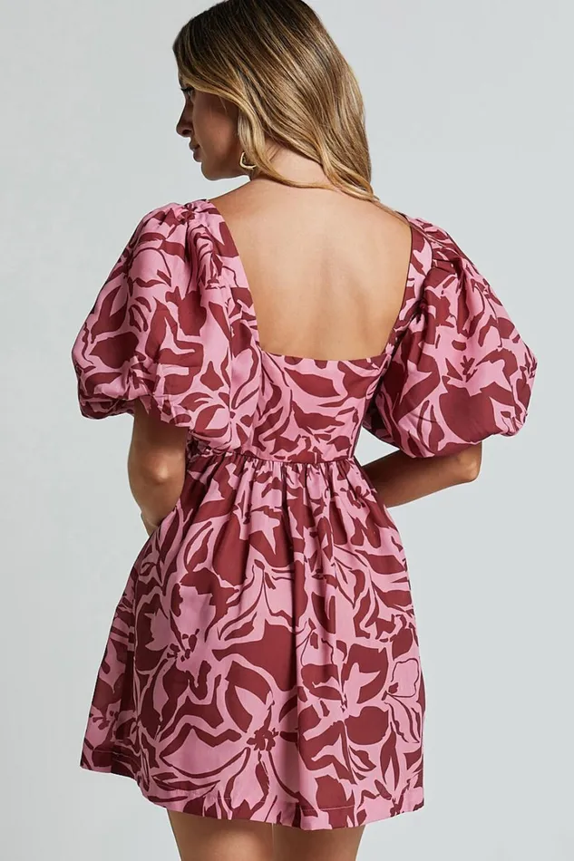 Lydie Mini Dress 8211 Sweetheart Short Balloon Sleeve Ruched Bodice Dress In Whirlwind Floral Print Women Showpo Dresses