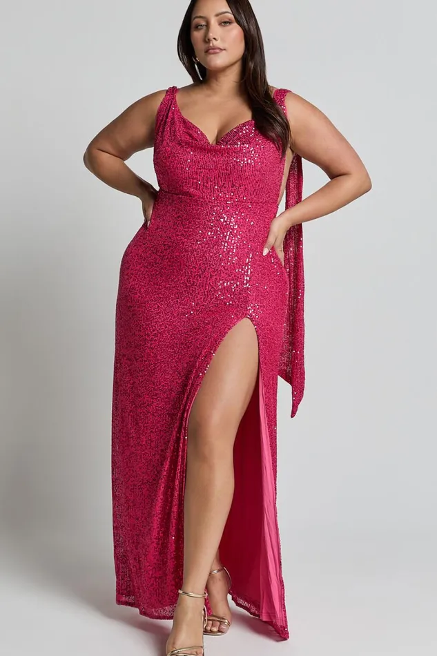 Malisha Maxi Dress 8211 Sequin Cowl Neck Backless Dress In Pink Women Showpo Curve Clothes