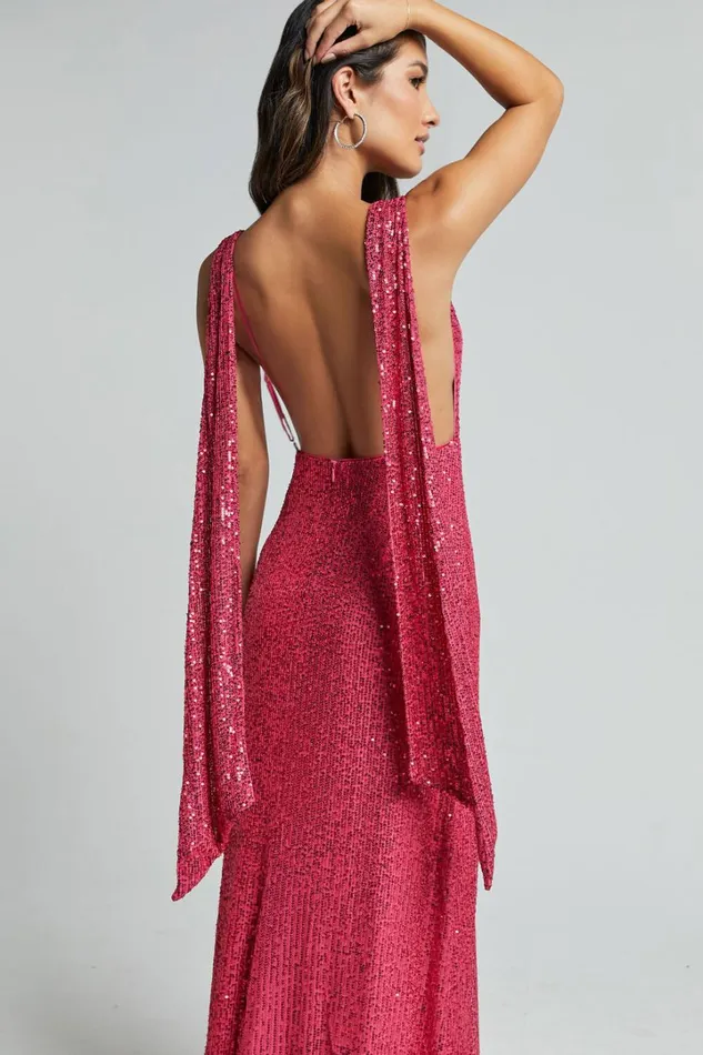 Malisha Maxi Dress 8211 Sequin Cowl Neck Backless Dress In Pink Women Showpo Curve Clothes