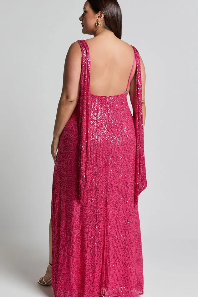 Malisha Maxi Dress 8211 Sequin Cowl Neck Backless Dress In Pink Women Showpo Curve Clothes
