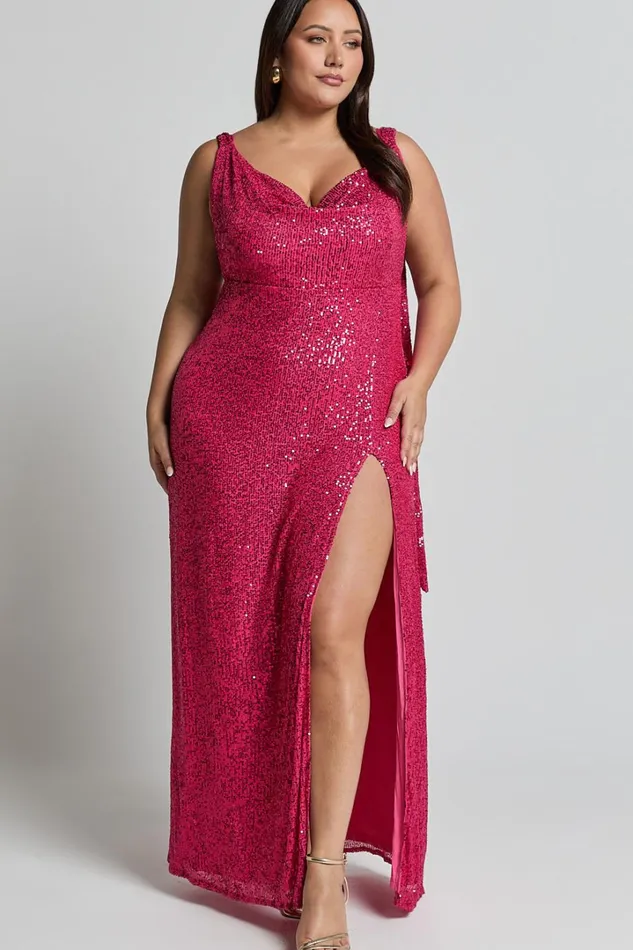 Malisha Maxi Dress 8211 Sequin Cowl Neck Backless Dress In Pink Women Showpo Curve Clothes