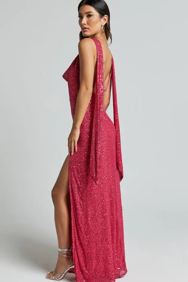Malisha Maxi Dress 8211 Sequin Cowl Neck Backless Dress In Pink Women Showpo Curve Clothes