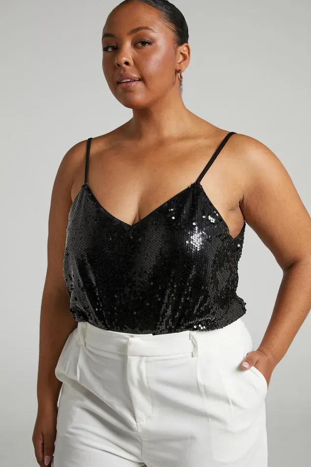 Manika Bodysuit 8211 Sequin Bodysuit In Black Women Showpo Curve Clothes
