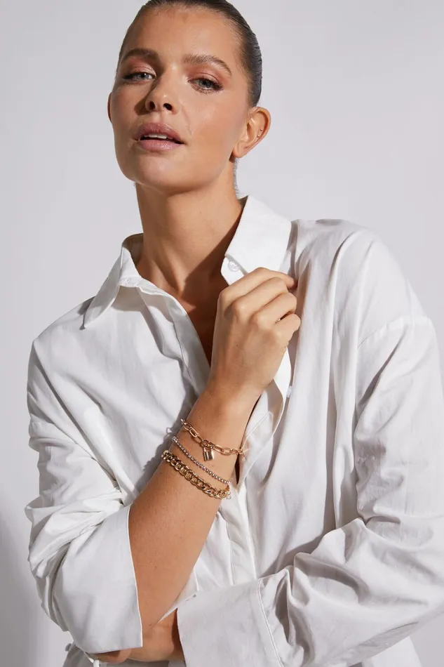Marley Chain Lock Multipack Bracelet In Gold Women Showpo Bracelets