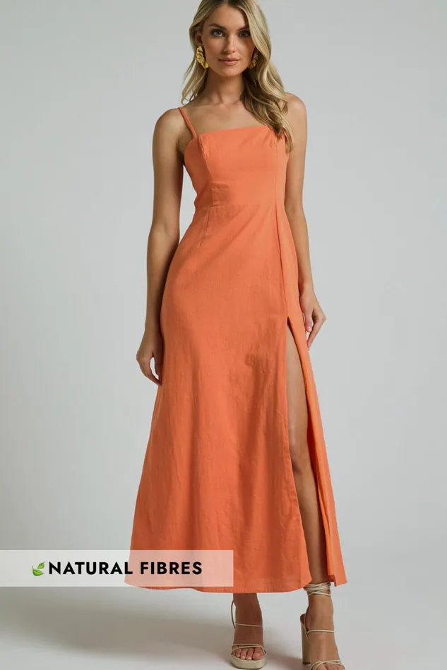 Marsha Midi Dress 8211 High Split Slip Dress In Orange Women Showpo Dresses