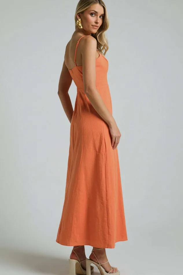 Marsha Midi Dress 8211 High Split Slip Dress In Orange Women Showpo Dresses