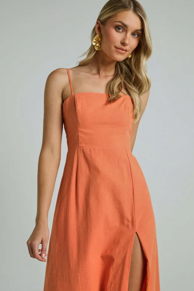 Marsha Midi Dress 8211 High Split Slip Dress In Orange Women Showpo Dresses