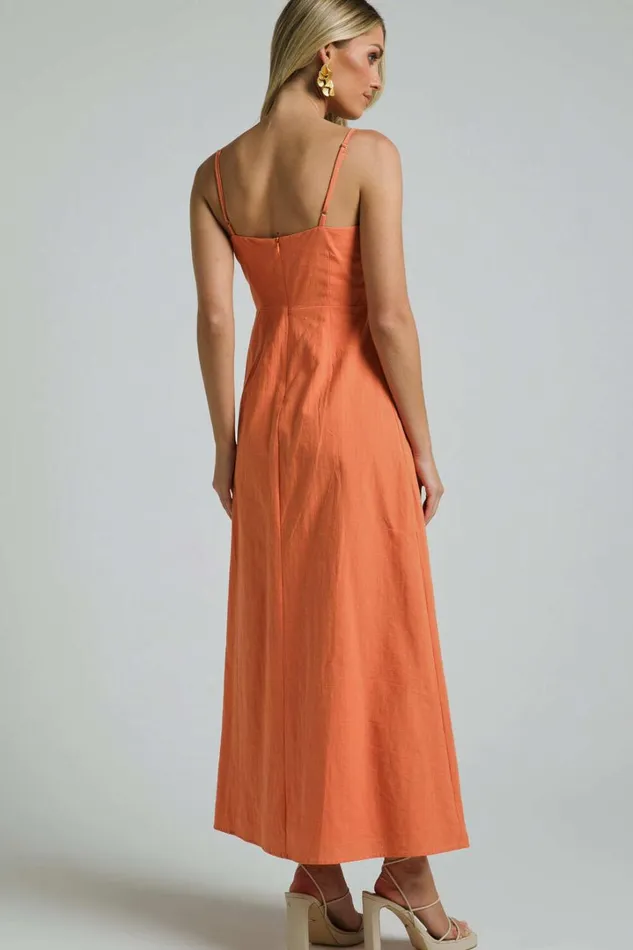 Marsha Midi Dress 8211 High Split Slip Dress In Orange Women Showpo Dresses