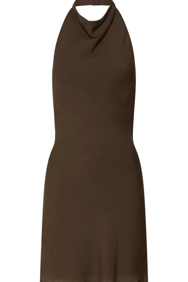 Martine Mini Dress 8211 Halter Cowl Neck Low Tie Back Dress In Brown Women Showpo Dresses