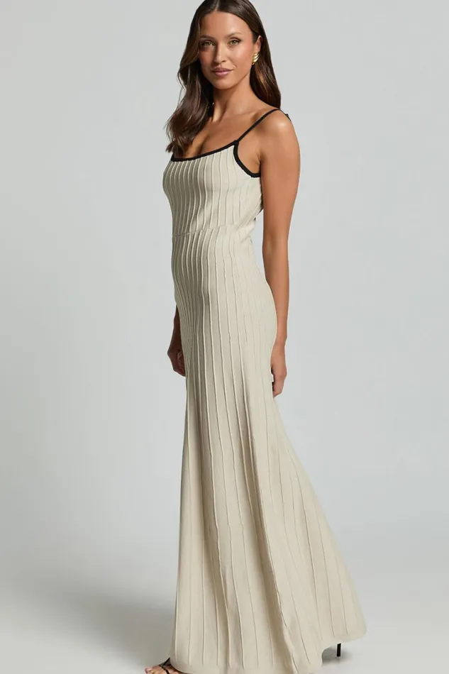Melody Maxi Dress 8211 Panelled Knit Contrast Detail Dress In Oat Women Showpo Dresses