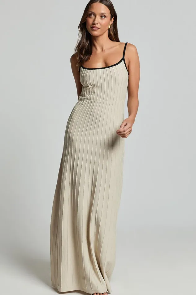 Melody Maxi Dress 8211 Panelled Knit Contrast Detail Dress In Oat Women Showpo Dresses
