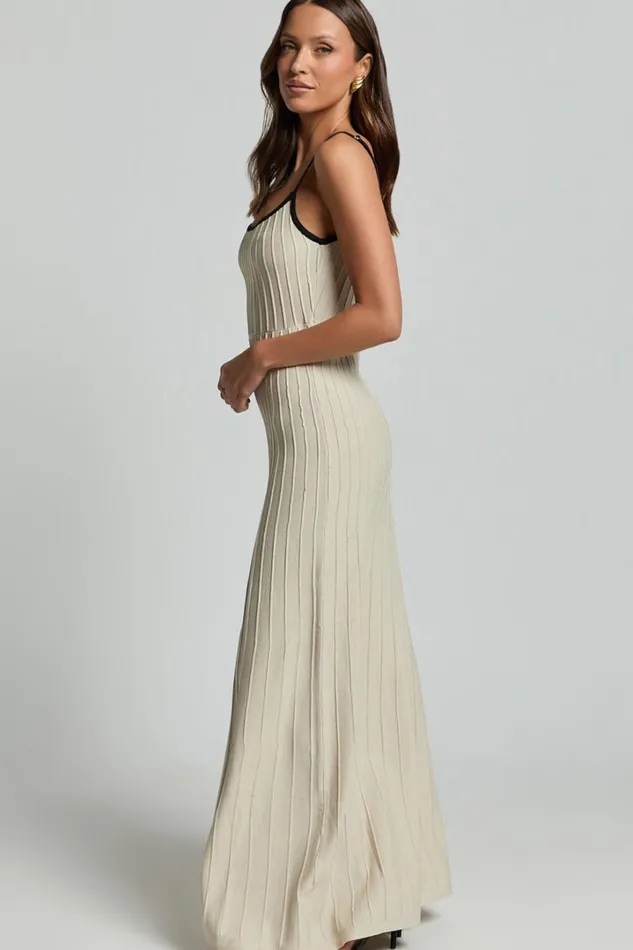 Melody Maxi Dress 8211 Panelled Knit Contrast Detail Dress In Oat Women Showpo Dresses
