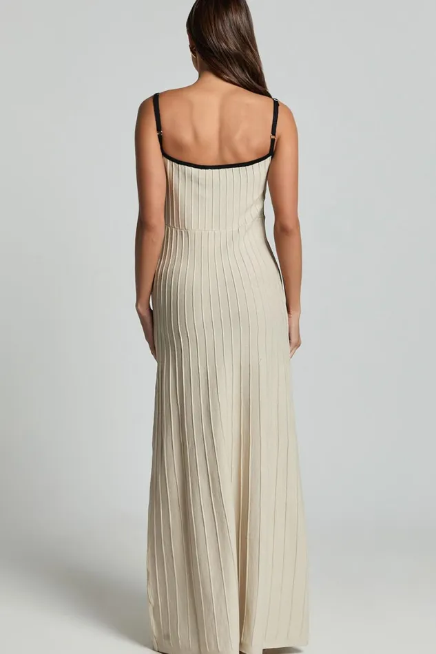 Melody Maxi Dress 8211 Panelled Knit Contrast Detail Dress In Oat Women Showpo Dresses