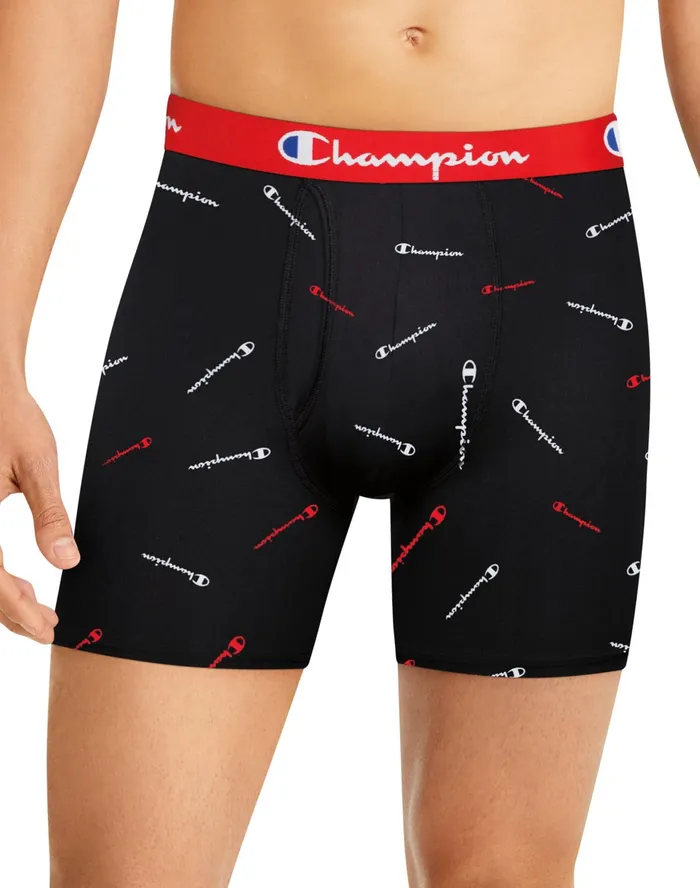 Men039S Boxer Briefs Pack Lightweight Stretch MoistureWicking 3Pack RedTealPrint Blackredwhite Script Logoteal Men Champion Underwear